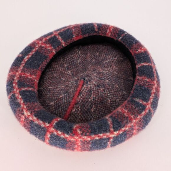 Red and Black Plaid Wool Beret - Picture 2 of 3